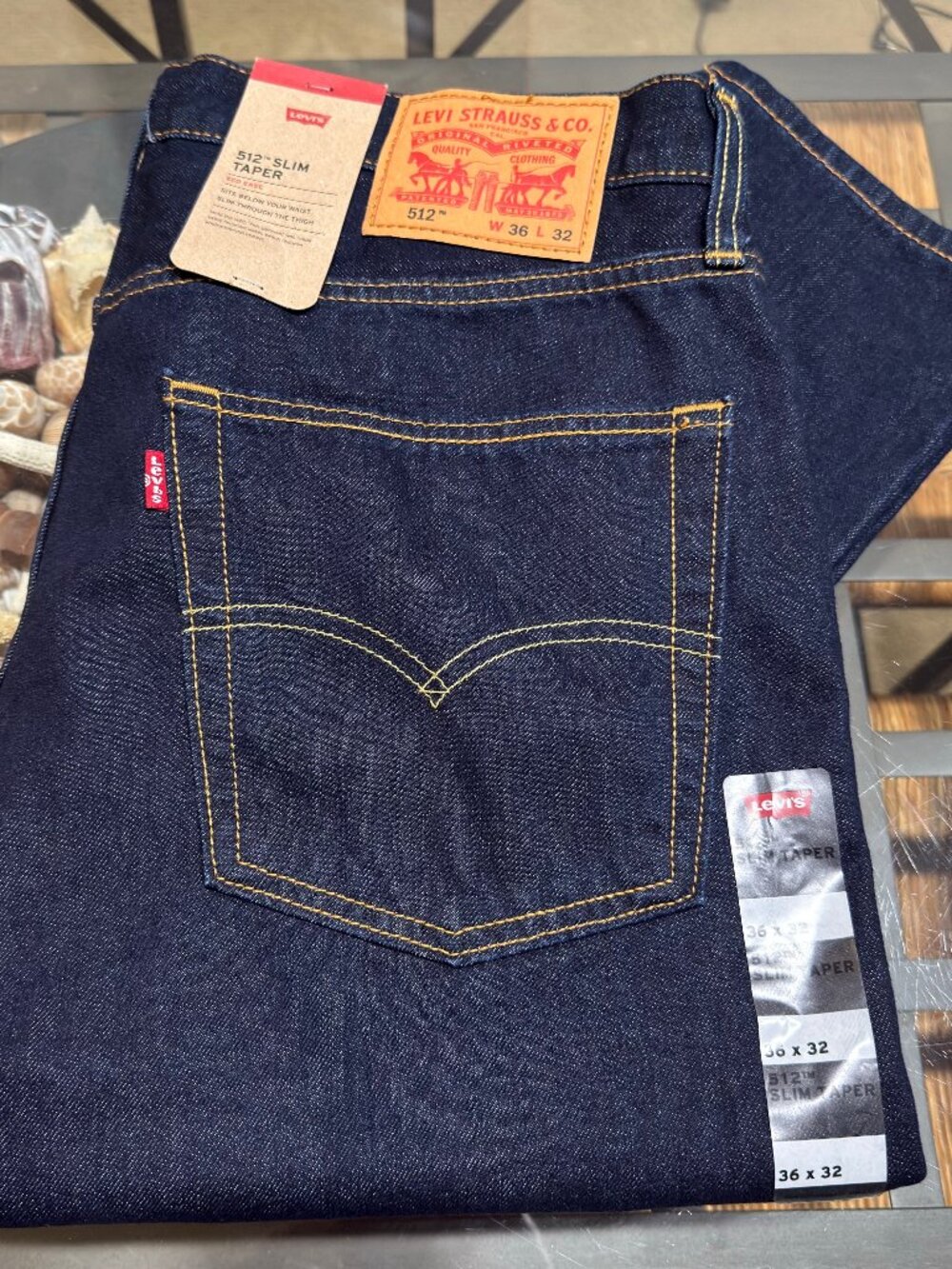 $70 LEVIS 512 MENS SLIM TAPER FIT 36X32 DARK INDIGO WASH STRETCH DENIM JEAN NWT